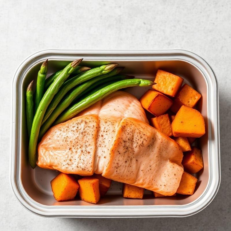 Salmon with Sweet Potato · Green Beans