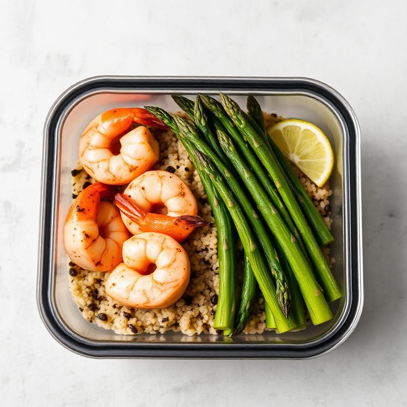 Shrimp with Quinoa · Asparagus