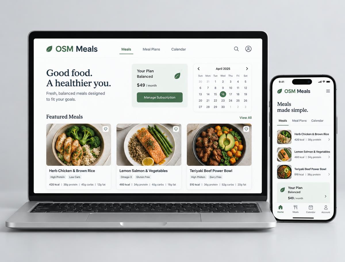 OSM Meals concept mockup on a laptop and mobile phone